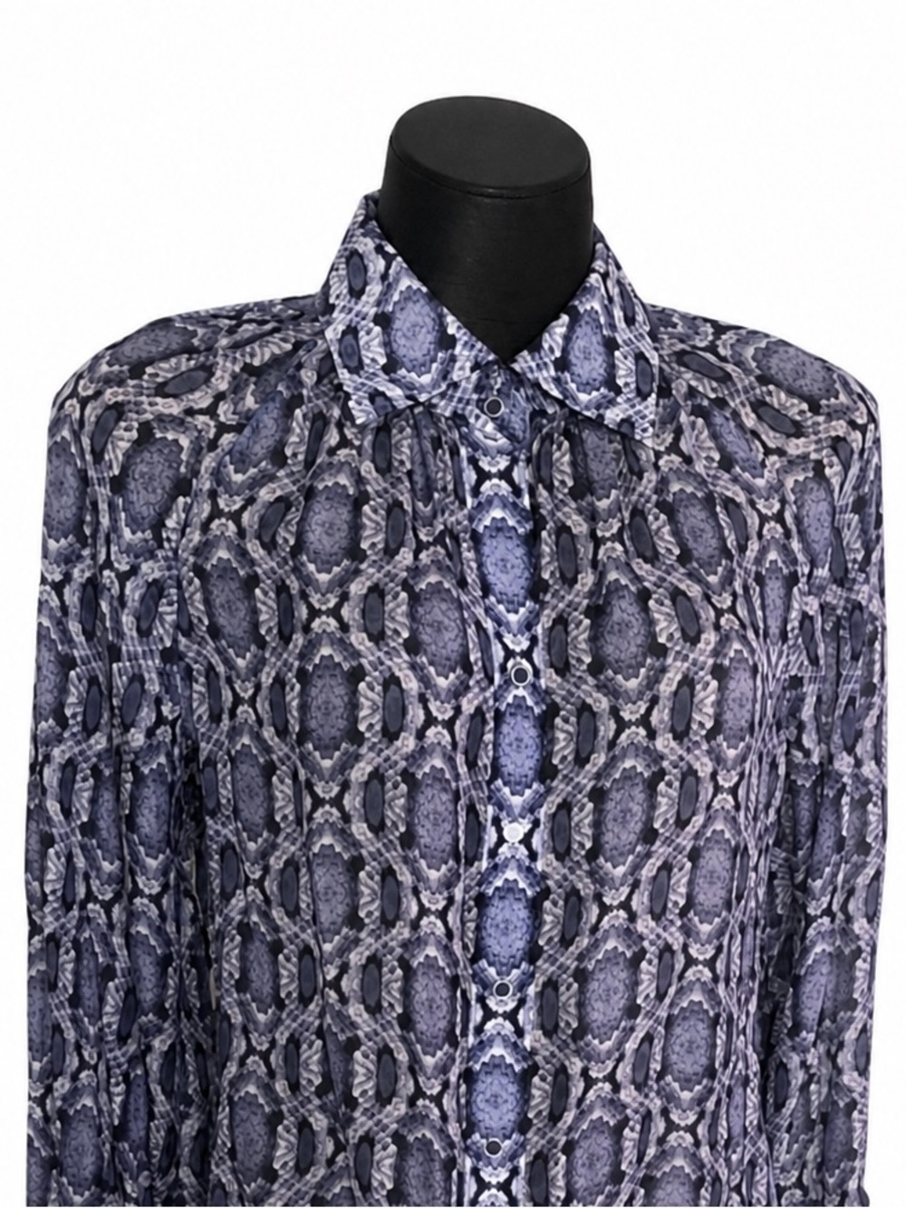 NWT Robert Graham sheer Purple-Blue Silk Python Print Button Down Shirt